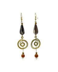Handmade African Brass Earrings Brown Beads