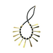 Handmade African Black Glass Bead Brass Spokes Bib Necklace Twist
