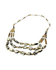 Handmade African Batik Bone Trade Bead Strand Necklace Angle