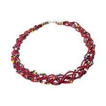 Red Handmade Braided Maasai Krobo Trade Bead Necklace Angle