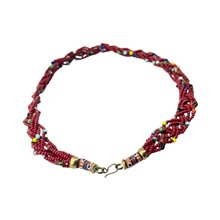 Red Handmade Braided Maasai Krobo Trade Bead Necklace Closure