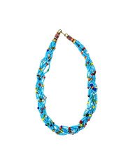 Blue Handmade Braided Maasai Krobo Trade Bead Necklace