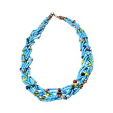 Blue Maasai Krobo Tread Bead Braid Choker Necklace