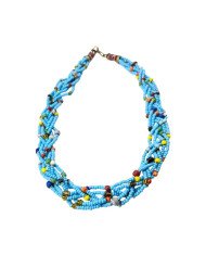 Blue Handmade Braided Maasai Krobo Trade Bead Necklace Angle