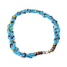 Blue Maasai Krobo Tread Bead Braid Choker Necklace