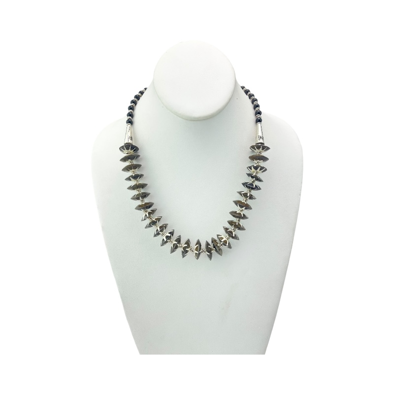 African Handmade Black Glass Batik Bone Bead Necklace