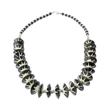 African Handmade Black Glass Batik Bone Bead Necklace Close