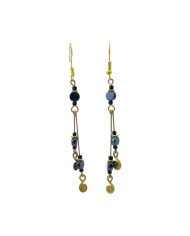 African Handmade Black Bead Brass Rod Dangle Earrings