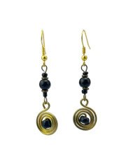 Handmade African Brass Wire Spiral Earrings Black Beads