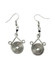 African Handmade Silver Wire Maasai Bead Geometric Spiral Earrings