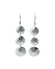 African Handmade Stamped Recycled Aluminium Tiered Disk Earrings Display