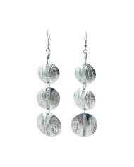Stamped African Handmade Recycled Aluminium Tiered Disk Earrings Hanging