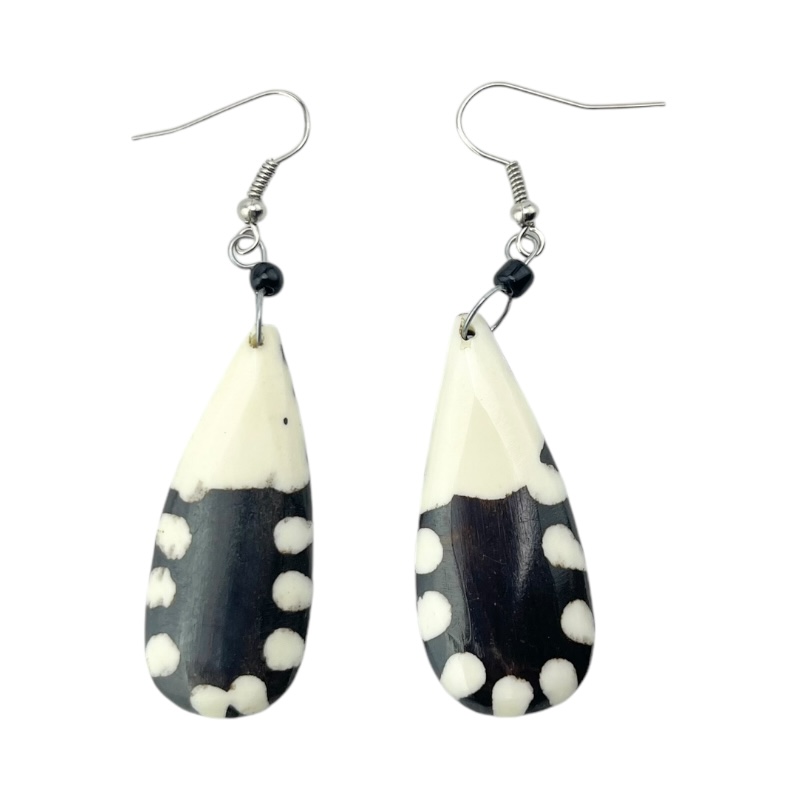 African Handmade Two Tone Batik Cow Bone Polka Dot Earrings