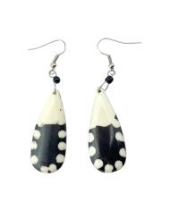 African Handmade Two Tone Batik Cow Bone Polka Dot Earrings Flat