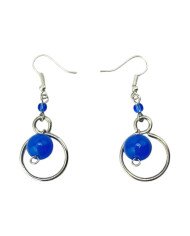 Handmade African Silver Wire Blue Bead Dangle Earrings Close