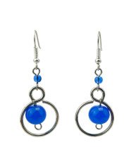 Handmade African Silver Wire Blue Bead Dangle Earrings