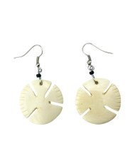African Handmade Natural White Round Notched Cow Bone Earrings