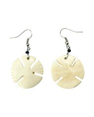 African Handmade Natural White Round Notched Cow Bone Earrings Back