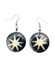 Handmade African Batik Cow Bone Round Starburst Earrings