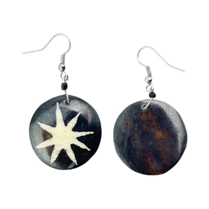 Handmade African Batik Cow Bone Round Starburst Earrings