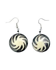 Handmade African Batik Cow Bone Round Pinwheel Earrings