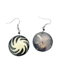 Handmade African Batik Cow Bone Round Pinwheel Earrings Back