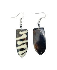 African Cow Bone Mud Cloth Print Shield Earrings Back