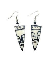 Handmade Triangle African Tribal Mask Cow Bone Earrings