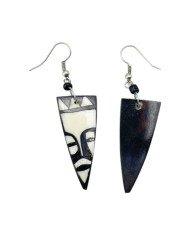 Handmade Triangle African Tribal Mask Cow Bone Earrings Back