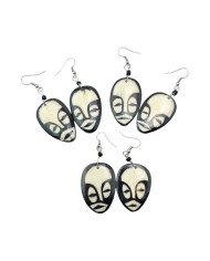 African Ethnic Tribal Mask Batik Cow Bone Earrings Unique