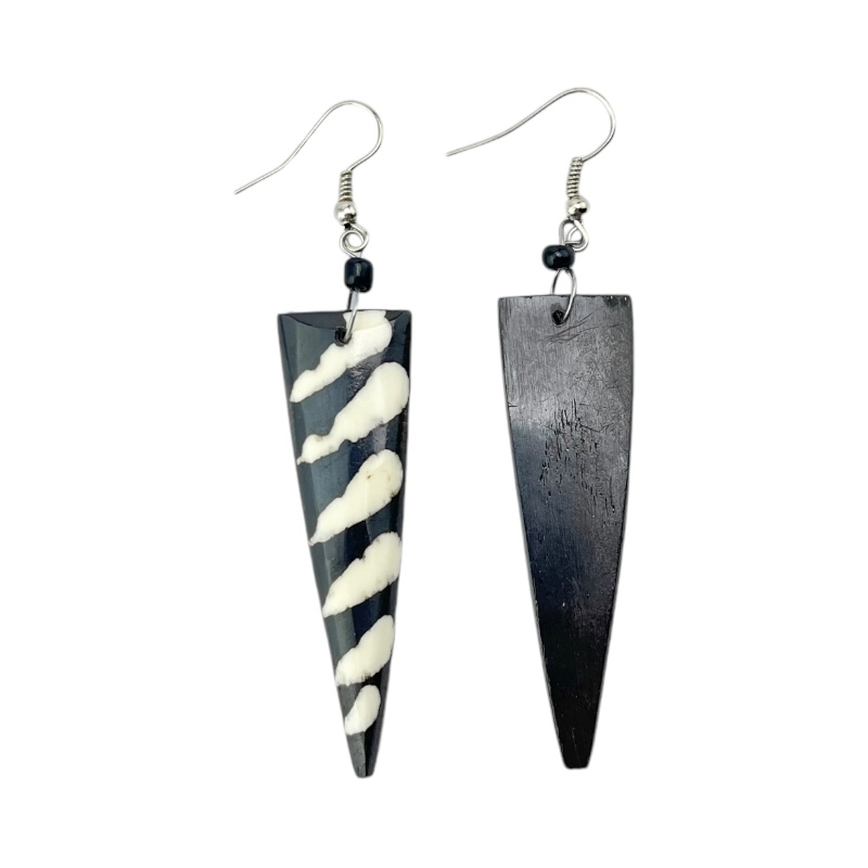 African Batik Print Pointed Striped Cow Bone Earrings