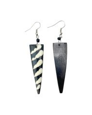 African Batik Print Pointed Striped Cow Bone Earrings Back