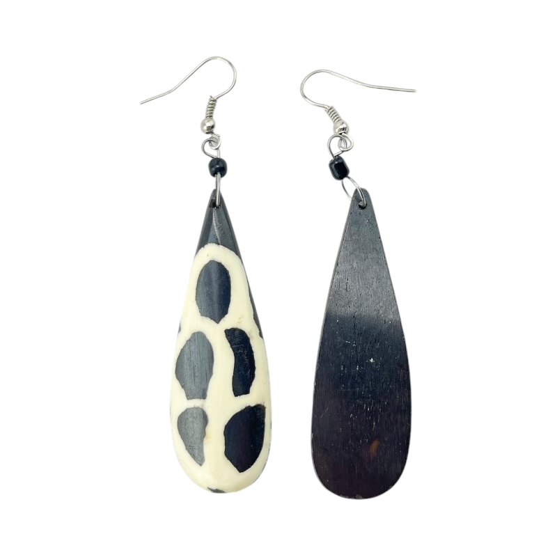 African Batik Giraffe Print Tear Drop Bone Earrings