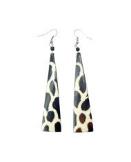 Long Handmade African Giraffe Print Batik Bone Earrings