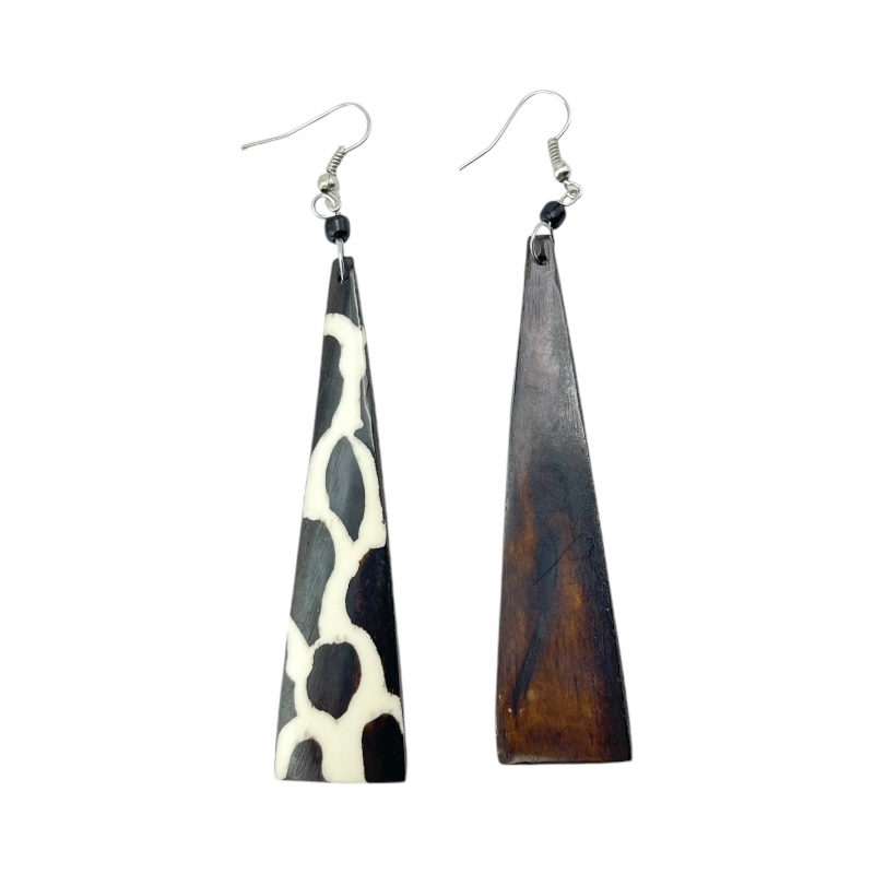 Long Handmade African Giraffe Print Batik Bone Earrings