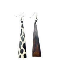 Long Handmade African Giraffe Print Batik Bone Earrings Back