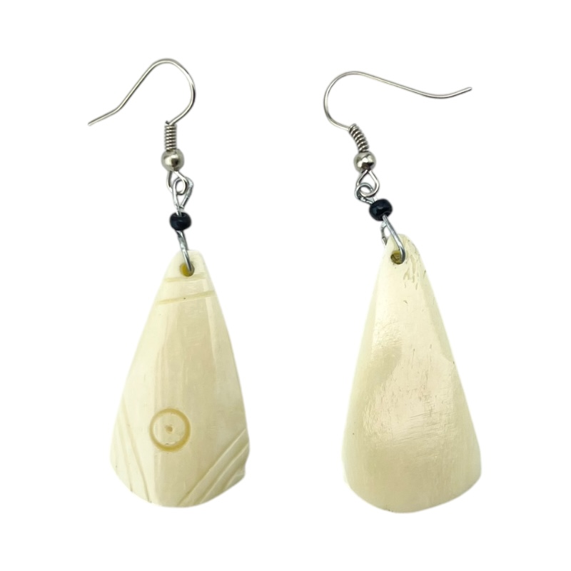 White Handmade African Etched Cow Bone Earrings