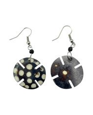 African Handmade Round Polka Dot Notched Batik Bone Earrings Back