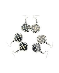 African Handmade Round Polka Dot Notched Batik Bone Earrings Unique