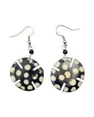 African Handmade Round Polka Dot Notched Batik Bone Earrings