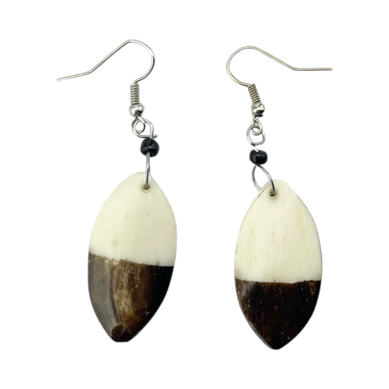 Handmade African Two Tone Batik Bone Almond Shaped Earrings