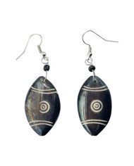 Batik Bone African Handmade Etched Almond Shaped Earrings