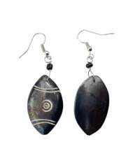 Batik Bone African Handmade Etched Almond Shaped Earrings Back