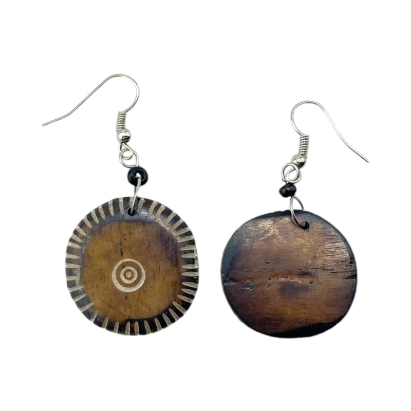 Batik Bone African Handmade Round Etched Earrings