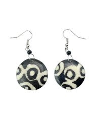 Round African Handmade Batik Bone Earrings