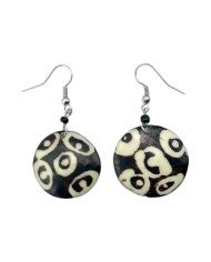 Handmade Round African Mudcloth Batik Cow Bone Earrings