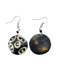 Handmade Round African Mudcloth Batik Cow Bone Earrings Back