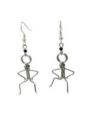 African Handmade Silver Wire Stick Figure Earrings Angle