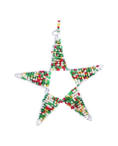 Tricolor Maasai Bead Handmade African Christmas Star Ornament