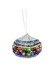 Clear Blue Mixed Maasai Bead African Christmas Bell Ornament